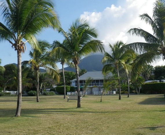 The Great House, with Mt. Nevis rising in the distance.